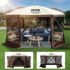 Pop up Gazebo Screen Tents, Pavilion Gazebo Tent, 12 X 12 Ft 6-Sided Camping Gazebo Instant Canopy Sun Shelter with 6 Removable Privacy Wind Cloths, Mosquito Netting, for Patio, Backyard, Lawn