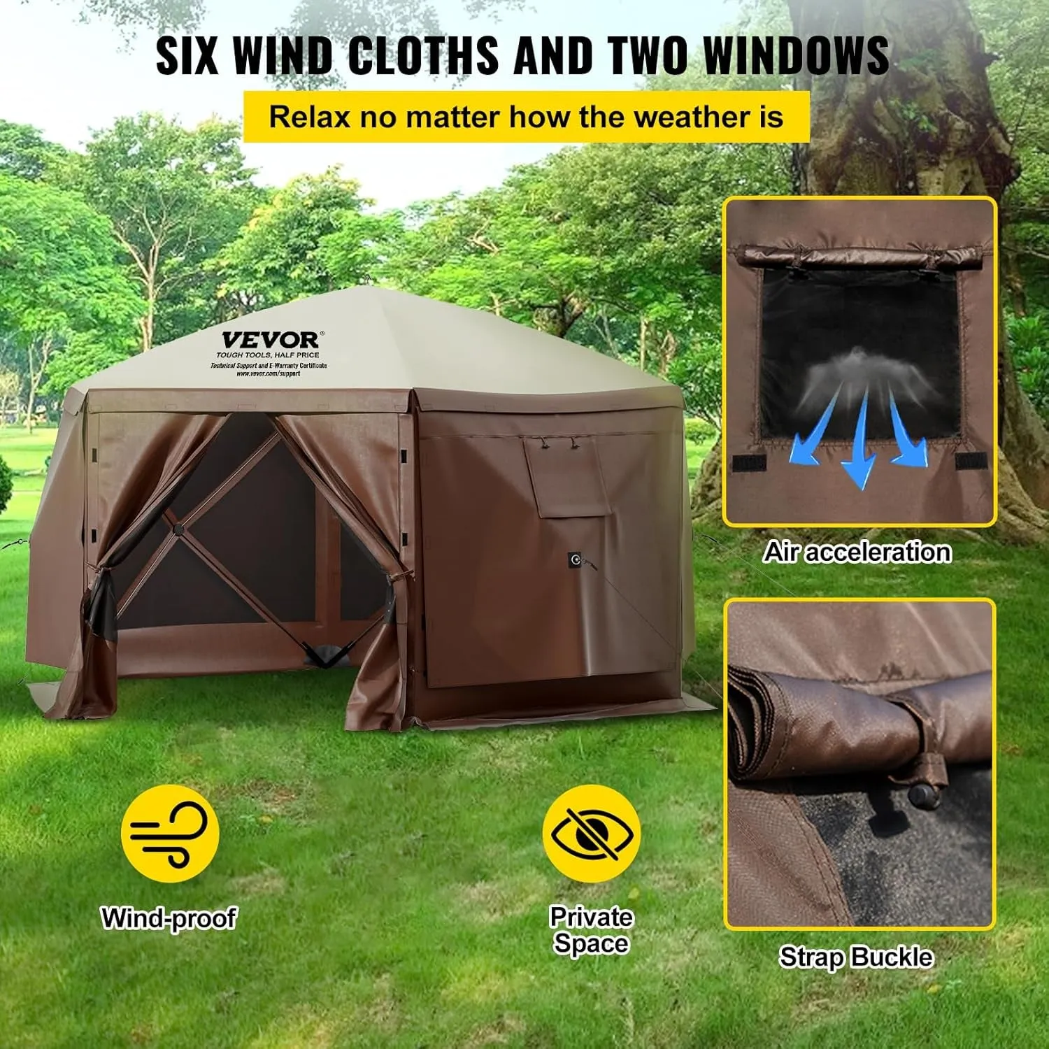 Pop up Gazebo Screen Tents, Pavilion Gazebo Tent, 12 X 12 Ft 6-Sided Camping Gazebo Instant Canopy Sun Shelter with 6 Removable Privacy Wind Cloths, Mosquito Netting, for Patio, Backyard, Lawn