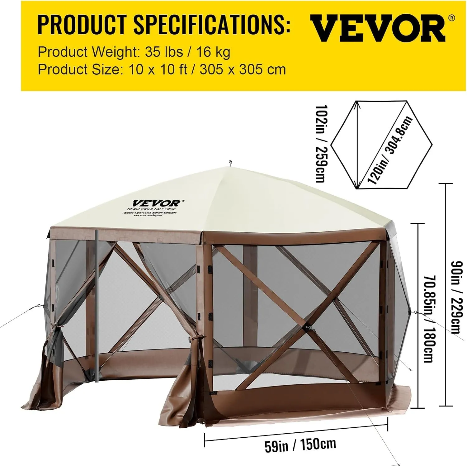 Pop up Gazebo Screen Tents, Pavilion Gazebo Tent, 12 X 12 Ft 6-Sided Camping Gazebo Instant Canopy Sun Shelter with 6 Removable Privacy Wind Cloths, Mosquito Netting, for Patio, Backyard, Lawn