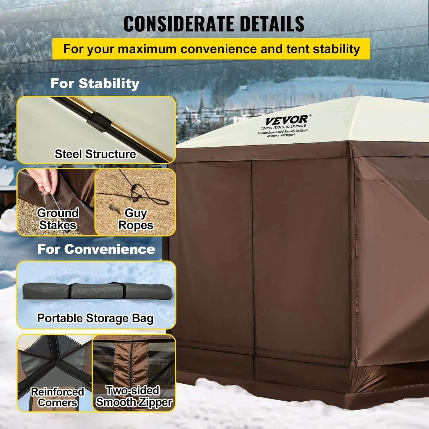 Pop up Gazebo Screen Tents, Pavilion Gazebo Tent, 12 X 12 Ft 6-Sided Camping Gazebo Instant Canopy Sun Shelter with 6 Removable Privacy Wind Cloths, Mosquito Netting, for Patio, Backyard, Lawn