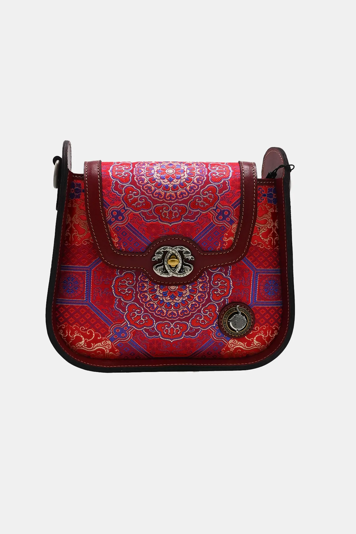 Silk Detailed Red Leather Bag