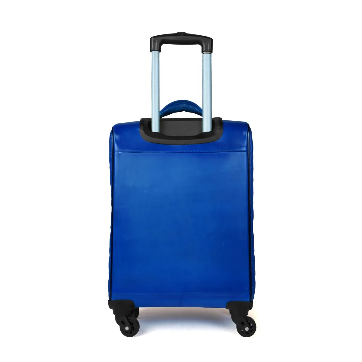 Sky Blue Leather Diamond Stitched Quad Wheel Trolley Bag With Embossed Lion Logo By Brune & Bareskin