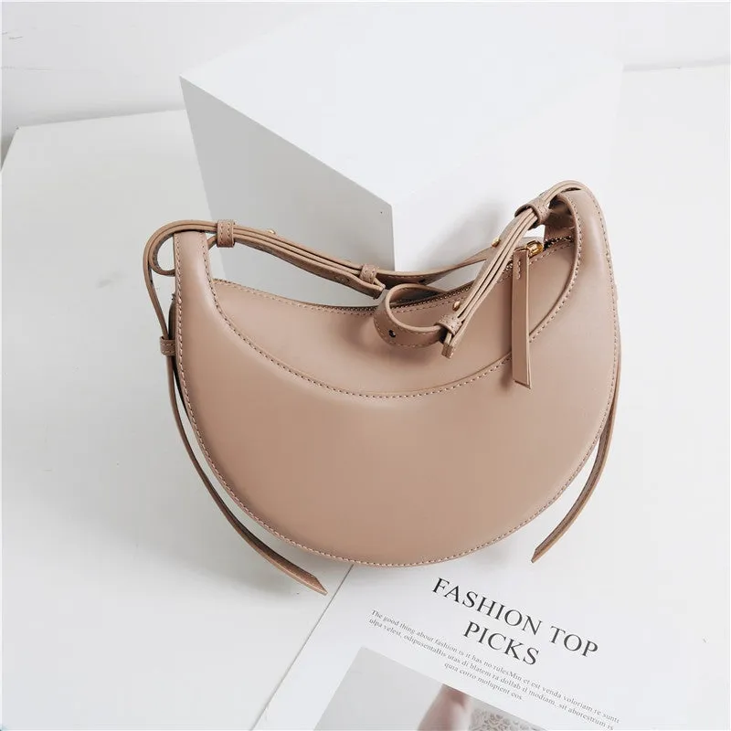 Small Leather Saddle Moon Underarm Bag