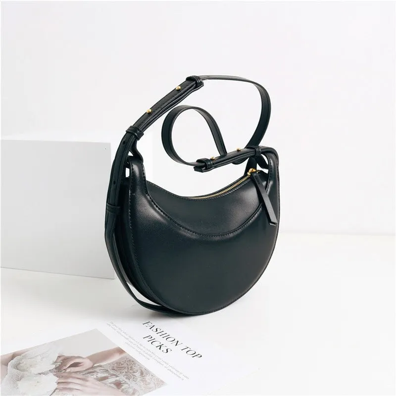 Small Leather Saddle Moon Underarm Bag