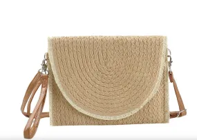 Taupe Frayed Trim Two Tone Clutch & Crossbody Bag - FINAL SALE