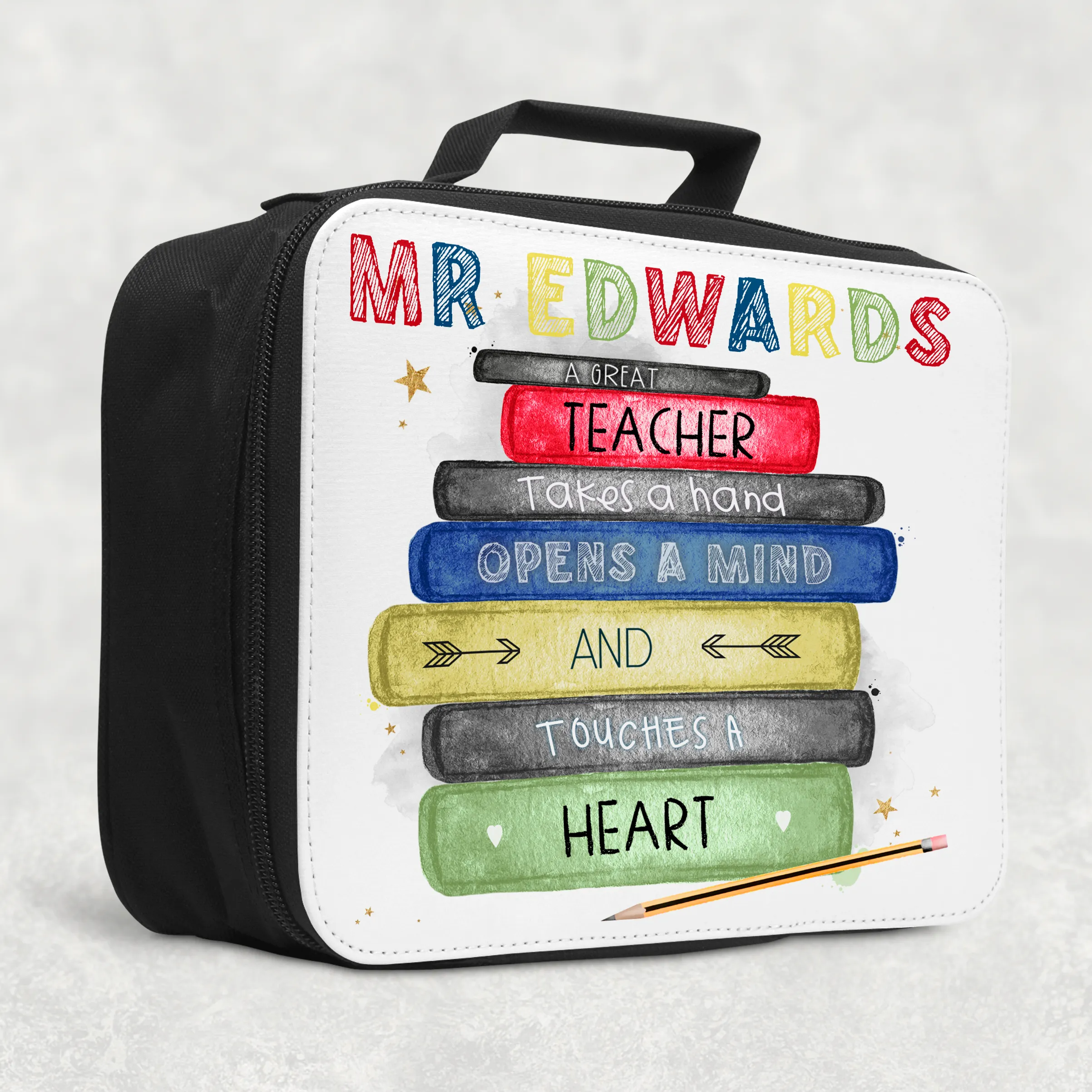 Teacher Book Stack Personalised Insulated Lunch Bag