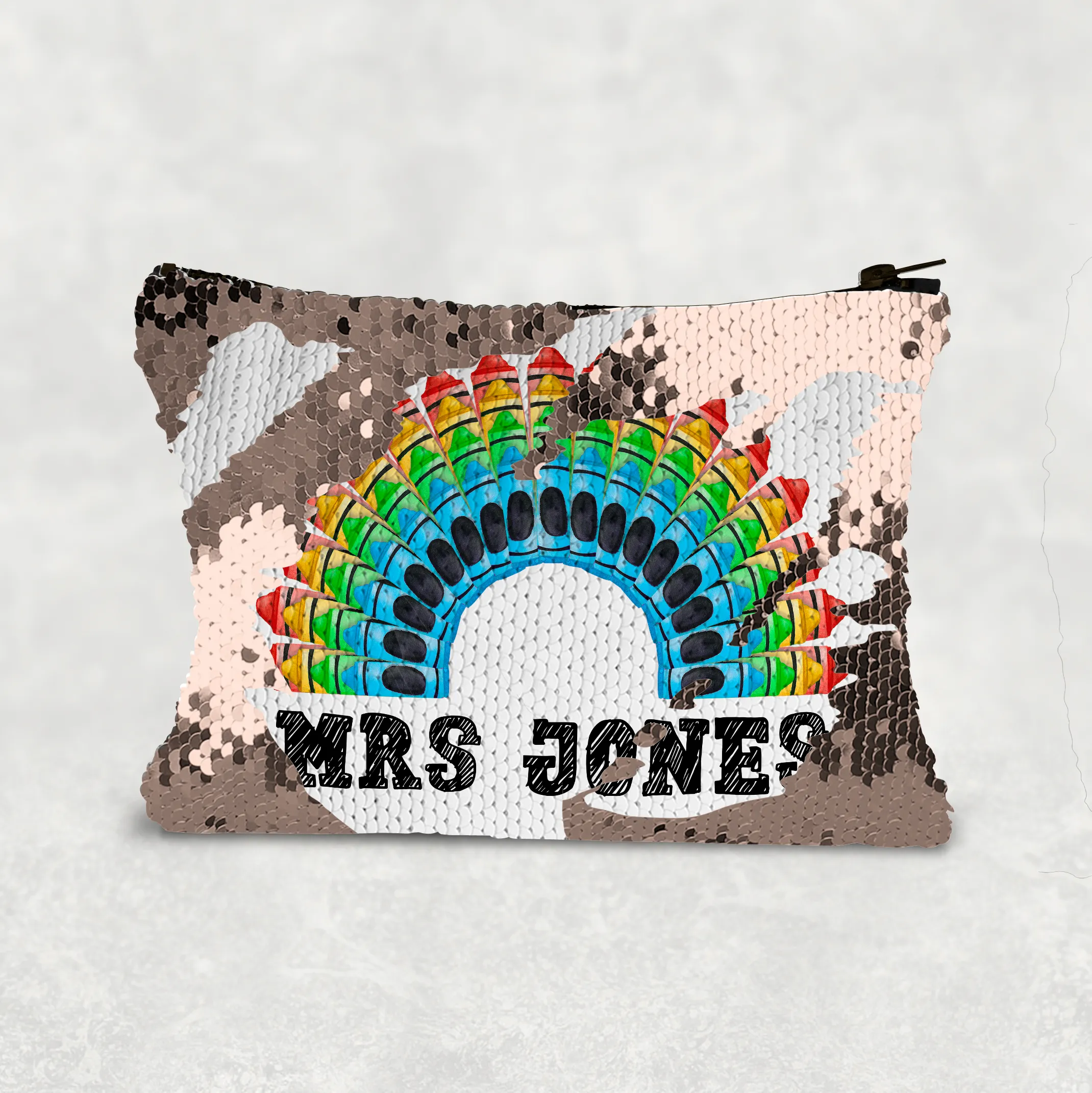 Teacher Crayon Rainbow Personalised Sequin Bag