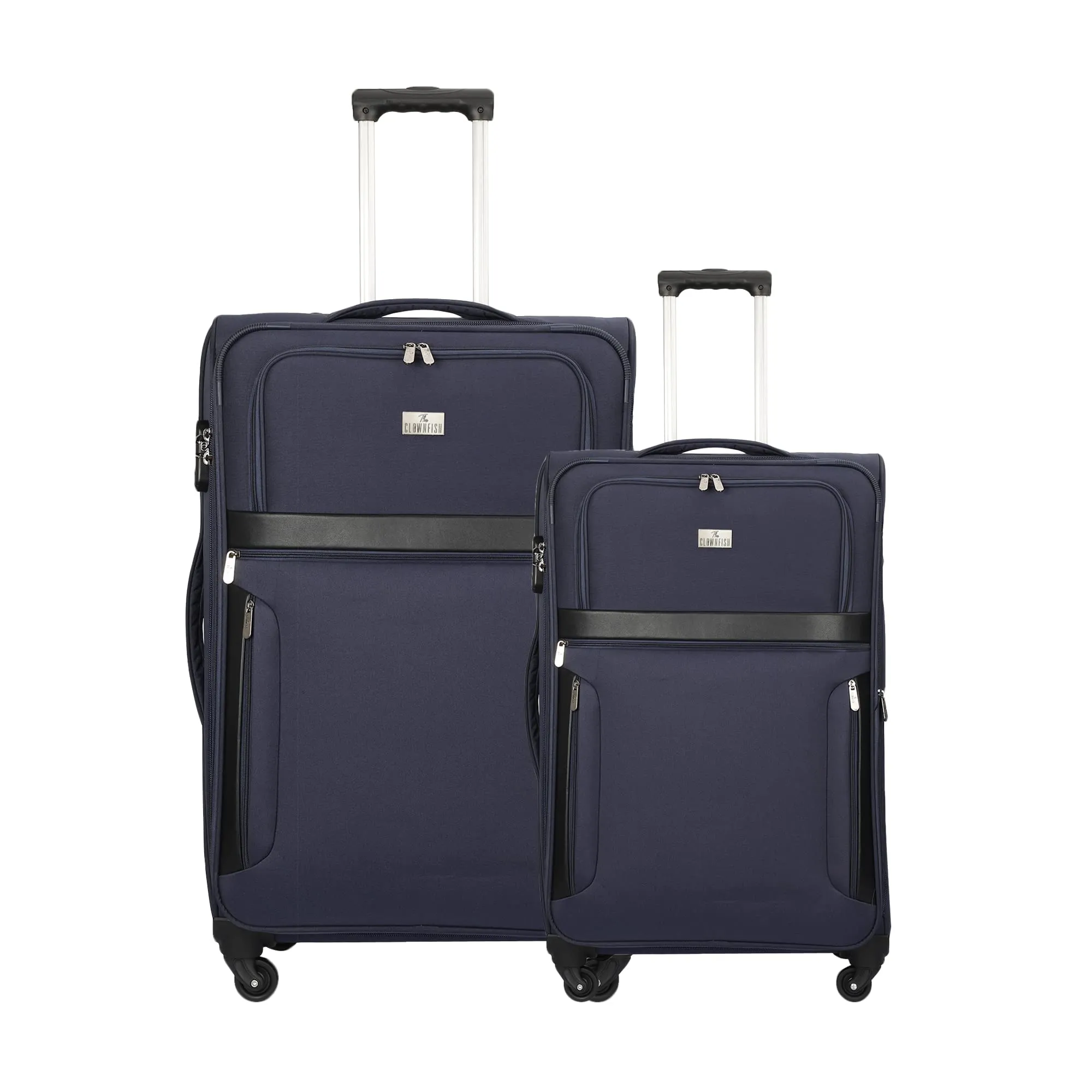 THE CLOWNFISH Combo of 2 Faramund Series Luggage Polyester Softsided Suitcases Four Wheel Trolley Bags - Navy Blue (76 cm, 56 cm)