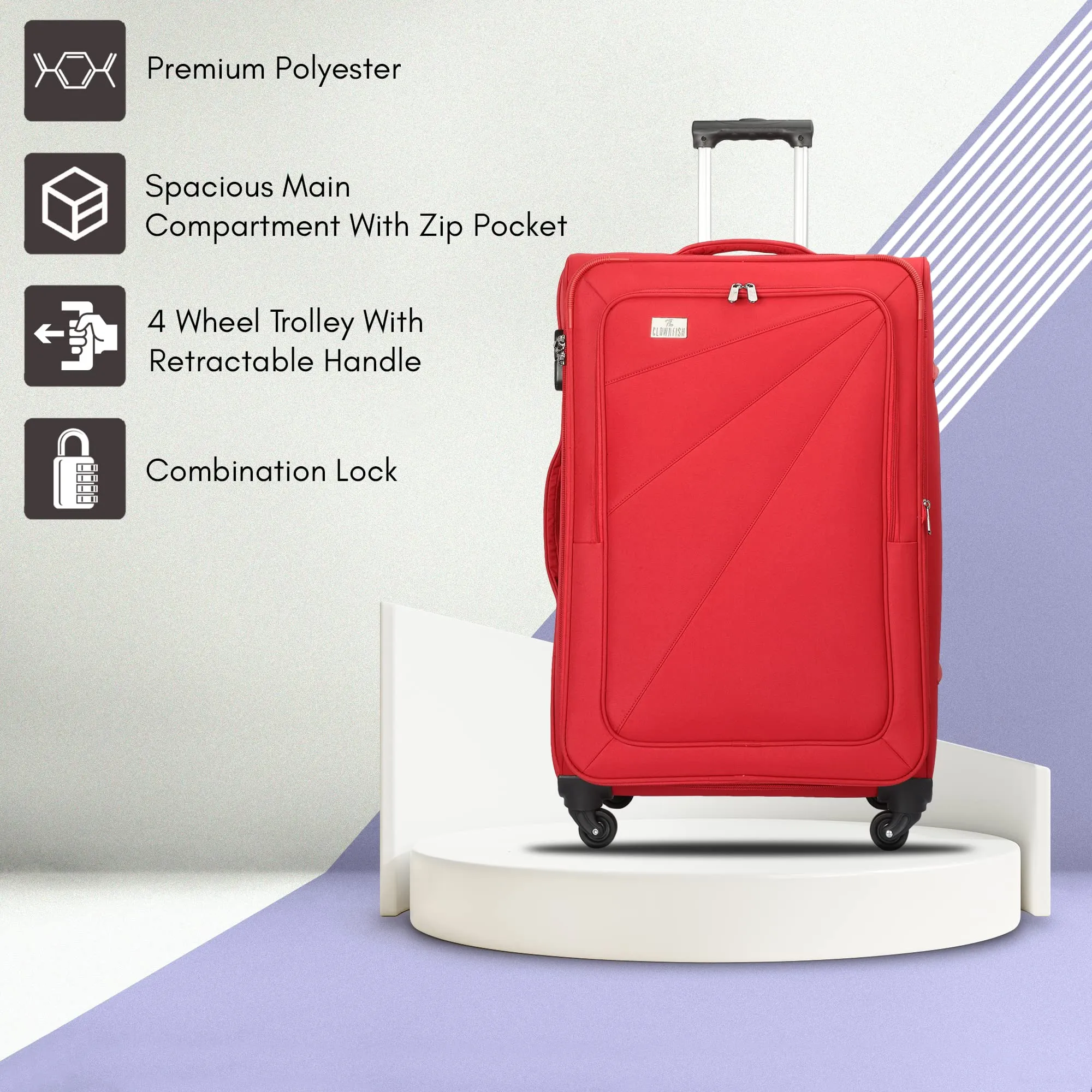 THE CLOWNFISH Combo of 2 Farren Series Luggage Polyester Softcase Suitcases Varied Sizes Four Wheel Trolley Bags - Red (68 cm, 56 cm)