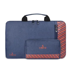 The Clownfish Combo of Rex Series Polyester 15.6 inch Laptop Sleeve with Comfortable Carry Handle & Scholar Series Multipurpose Polyester Travel Pouch Pencil Case Toiletry Bag (Blue)