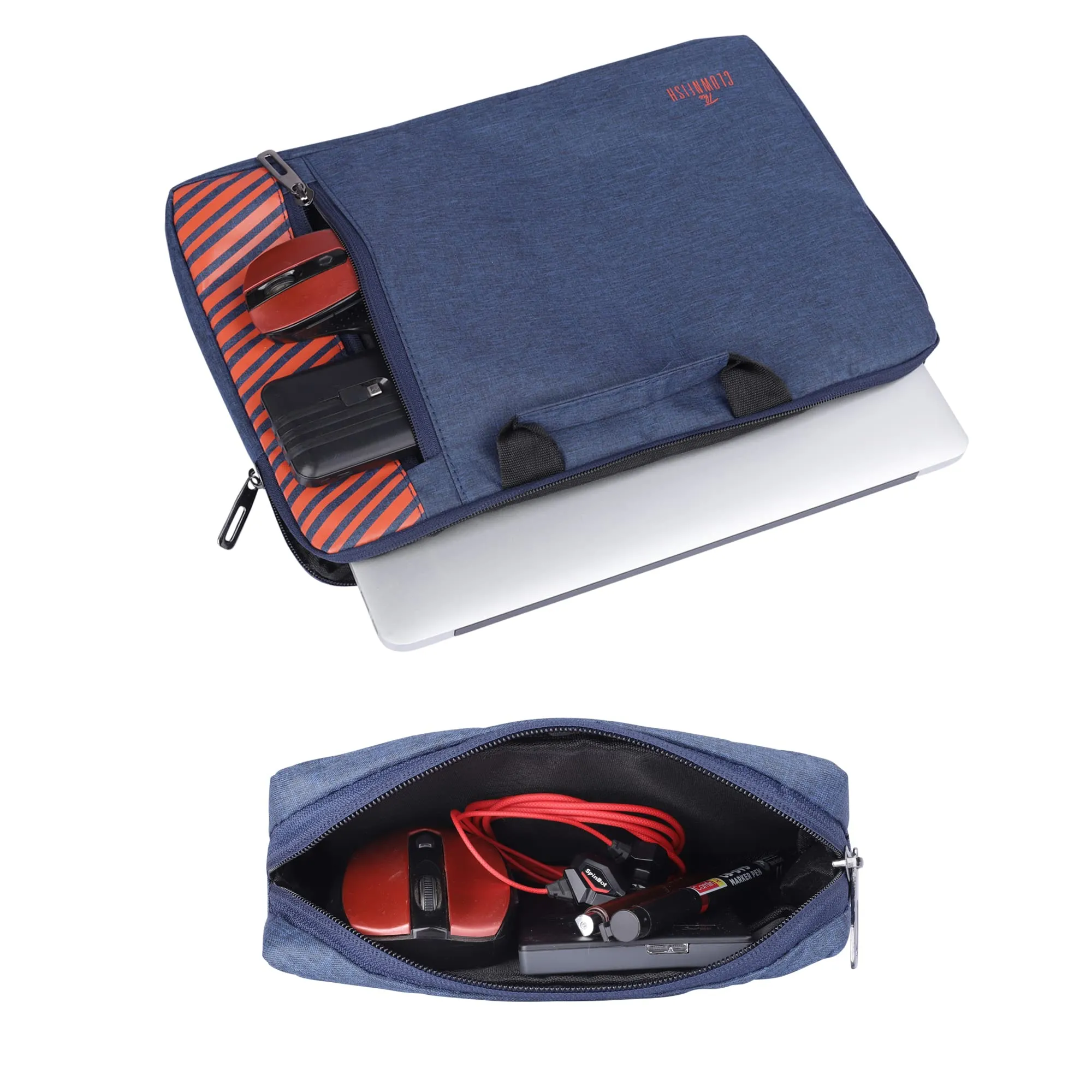 The Clownfish Combo of Rex Series Polyester 15.6 inch Laptop Sleeve with Comfortable Carry Handle & Scholar Series Multipurpose Polyester Travel Pouch Pencil Case Toiletry Bag (Blue)