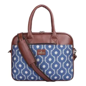 THE CLOWNFISH Deborah series 15.6 inch Laptop Bag For Women Printed Handicraft Fabric & Faux Leather Office Bag Briefcase Messenger Sling Handbag Business Bag (Royal Blue)