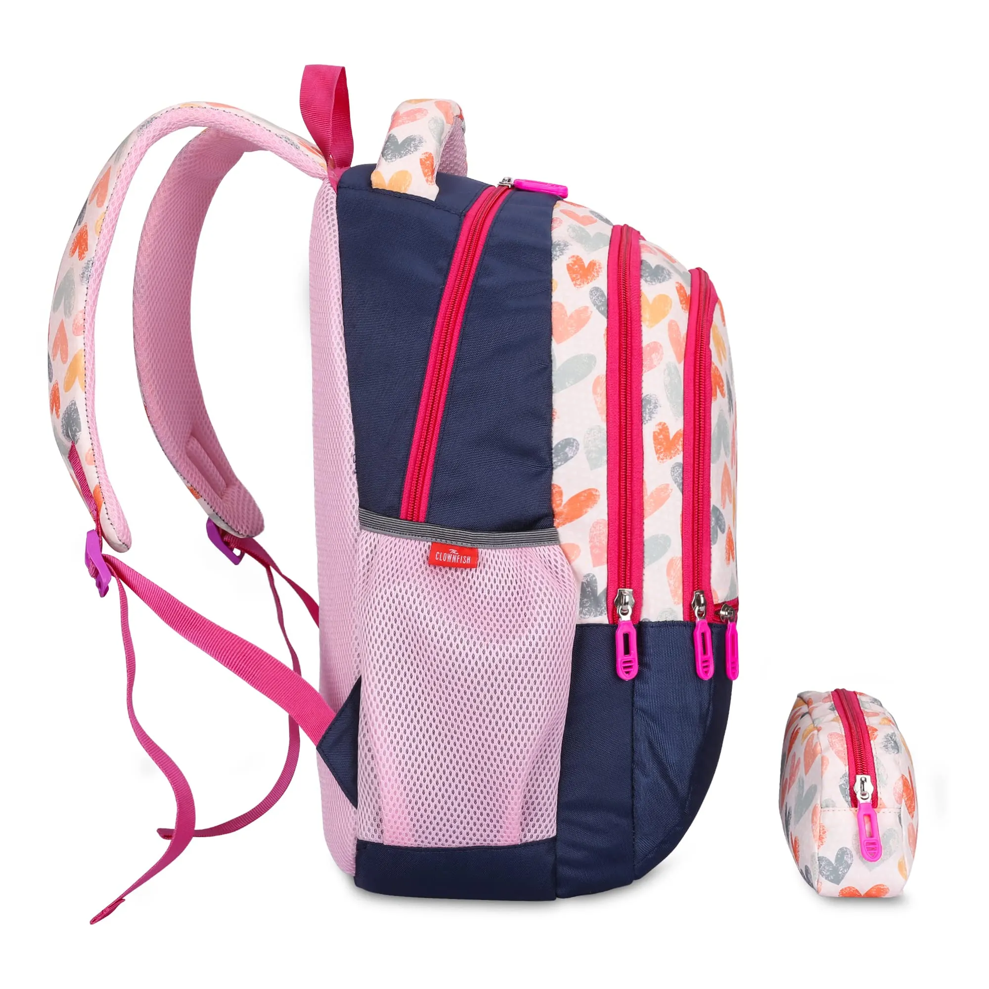 The Clownfish Edutrek Series Printed Polyester 36 L School Backpack with Pencil/Stationery Pouch School Bag Front Zip Pocket Daypack Picnic Bag For School Going Boys & Girls Age-10  years (Light Pink)