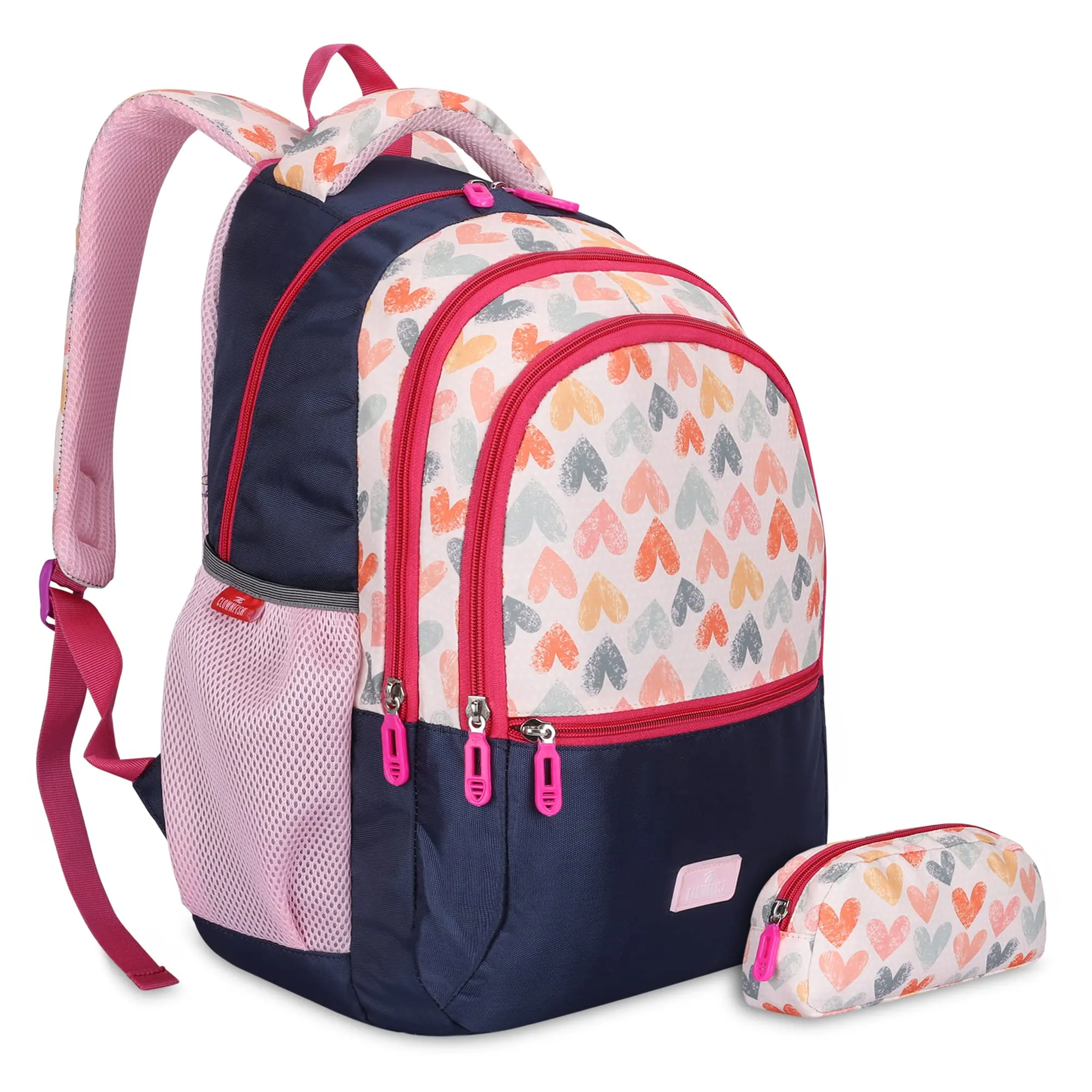 The Clownfish Edutrek Series Printed Polyester 36 L School Backpack with Pencil/Stationery Pouch School Bag Front Zip Pocket Daypack Picnic Bag For School Going Boys & Girls Age-10  years (Light Pink)