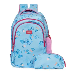 THE CLOWNFISH Scholastic Series Printed Polyester 30 L School Backpack with Pencil/Staionery Pouch School Bag Daypack Picnic Bag For School Going Boys & Girls Age 8-10 years (Blue - Pink)