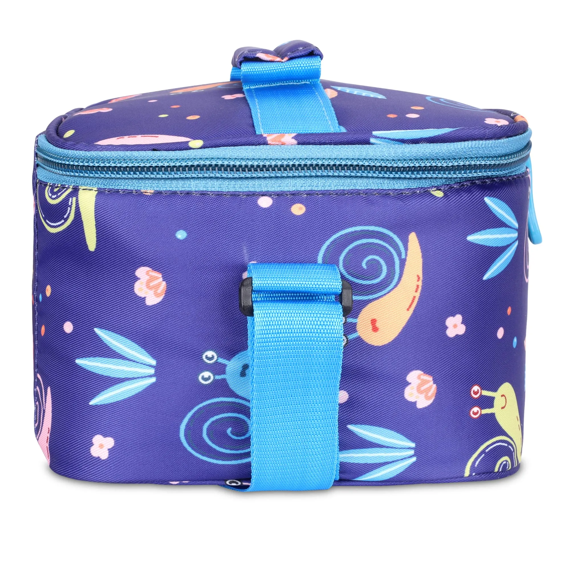 THE CLOWNFISH Snack Attack Series Polyester Printed Tiffin Carry Bag Lunch Bag Lunch Box Carrier Bag for School Picnic Travel Food Storage Bag (Navy Blue)