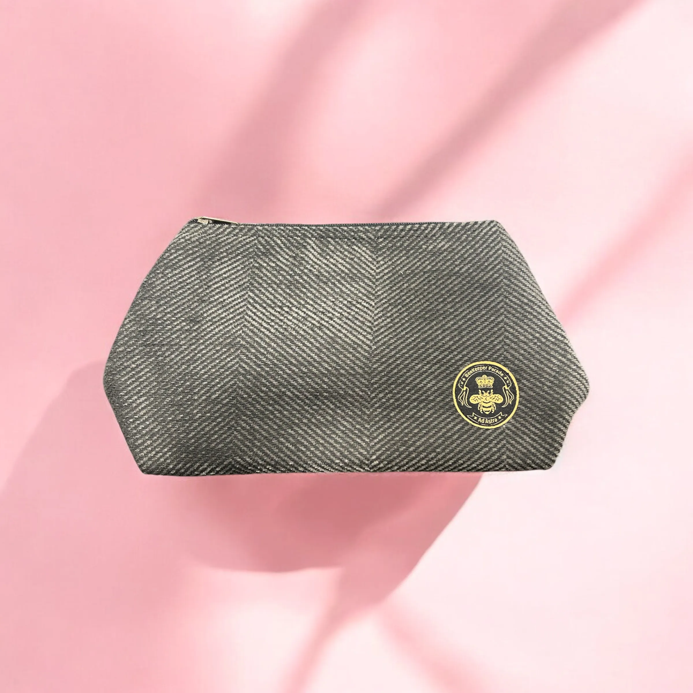 The Grey Herringbone 🦴 Large Toiletry   Makeup Bag