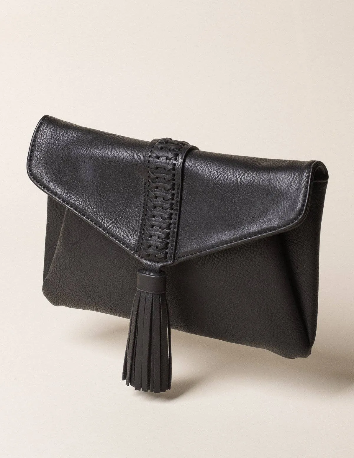 Vegan Leather Clutch/Crossbody Bag - Black