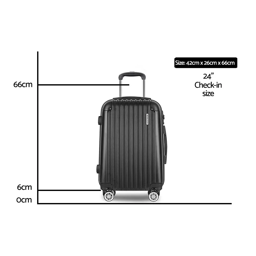 Wanderlite 24" 66cm Luggage Trolley Travel Set Suitcase Carry On Hard Case TSA Lock Lightweight Black