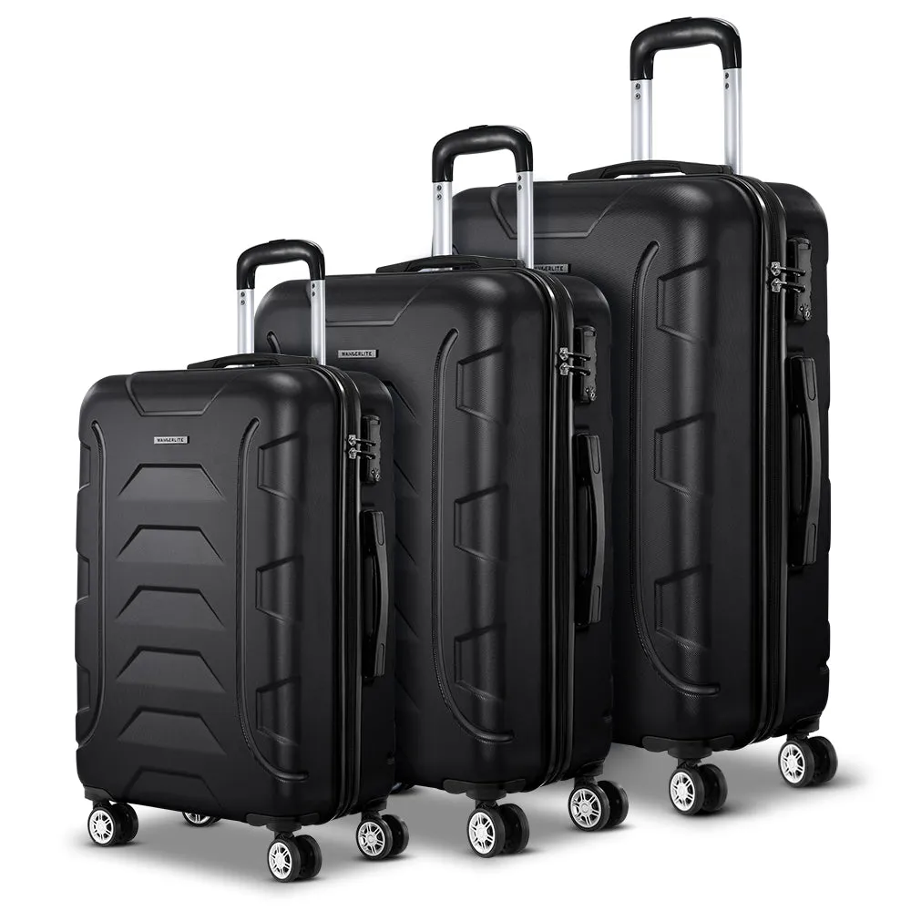 Wanderlite 3pc Luggage Trolley Travel Suitcase Set TSA Hard Case Lightweight Black