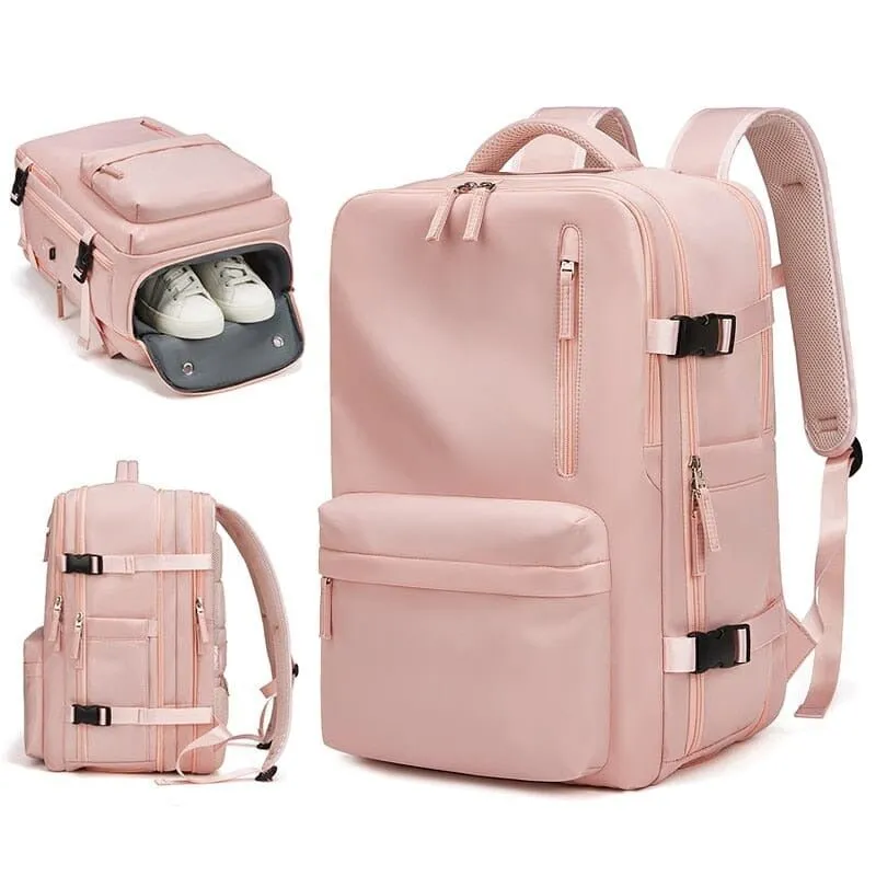 Women Travel Minimalist Backpack - Travel Backpack With USB Charging Port And Shoes Compartment