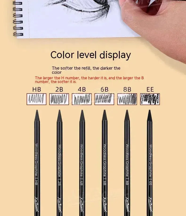 Wood-free Graphite Full Lead Sketching Pencil 6 PCs Suit For Art