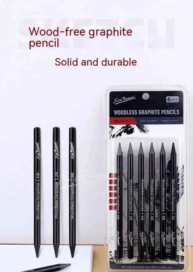 Wood-free Graphite Full Lead Sketching Pencil 6 PCs Suit For Art