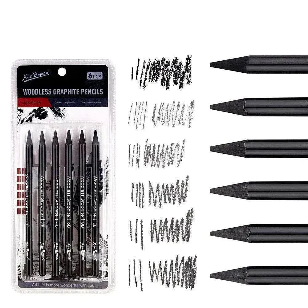 Wood-free Graphite Full Lead Sketching Pencil 6 PCs Suit For Art