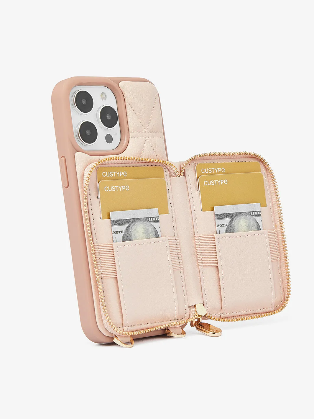 ZipPouch- E-stand Wallet Phone Case- Lychee Leather